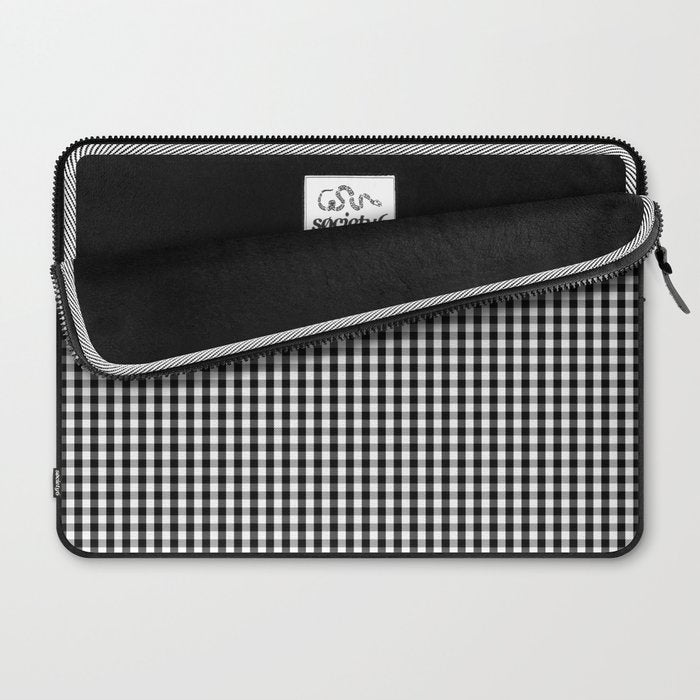 Classic Small Black & White Gingham Check Pattern Laptop Sleeve Gallery Image 2