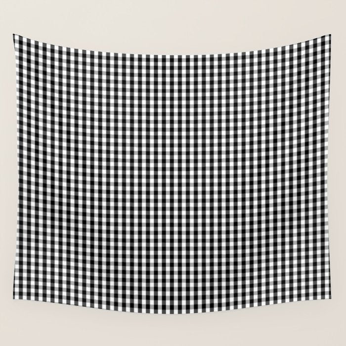 Classic Small Black & White Gingham Check Pattern Wall Tapestry Gallery Image 1
