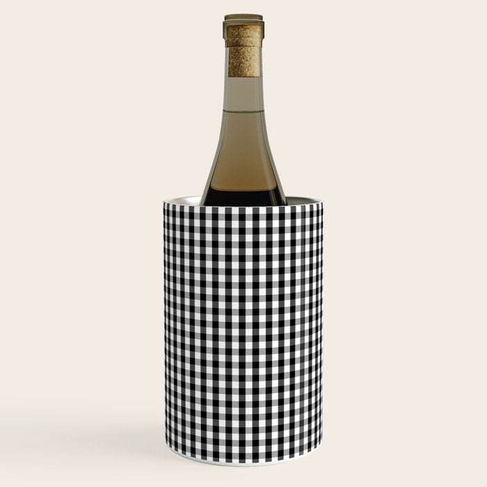 Classic Small Black & White Gingham Check Pattern Wine Chiller Gallery Image 1
