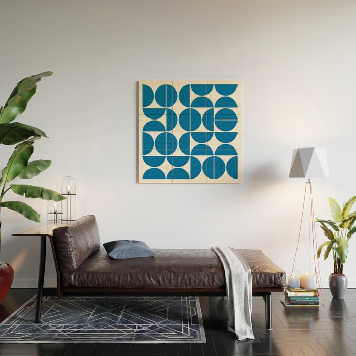 Mid Century Modern Geometric 04 Electric Blue Wood Wall Art Gallery Image 2