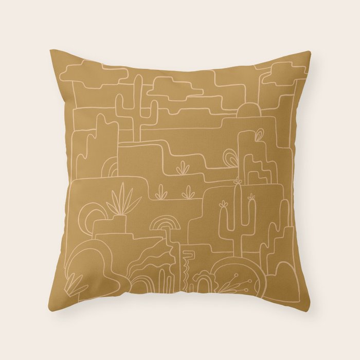 saguaro cactus line drawing Throw Pillow Gallery Image 6