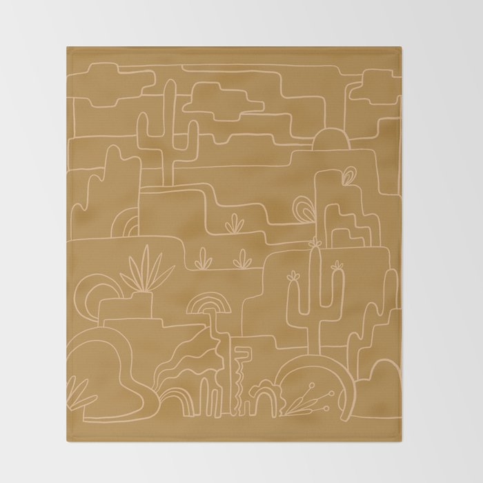 saguaro cactus line drawing Throw Blanket Gallery Image 2