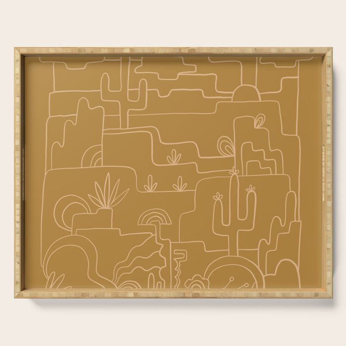 saguaro cactus line drawing Serving Tray Gallery Image 1