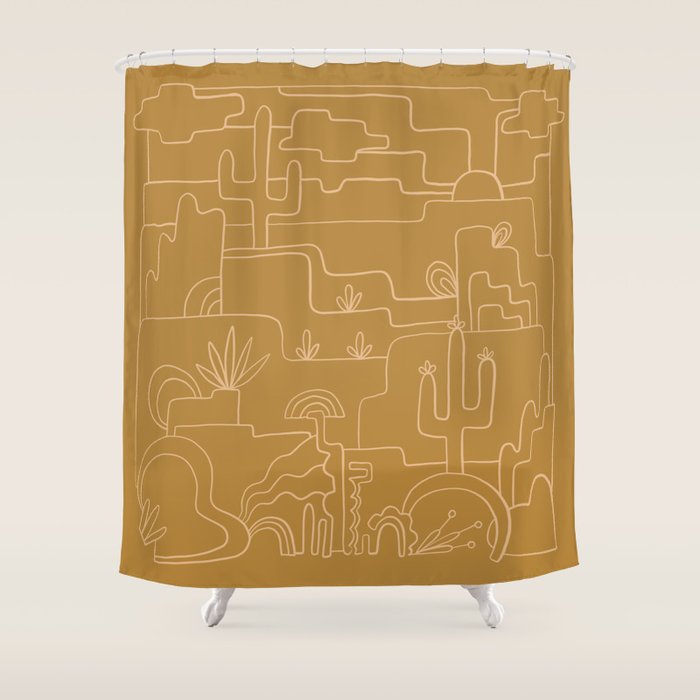 saguaro cactus line drawing Shower Curtain Gallery Image 1