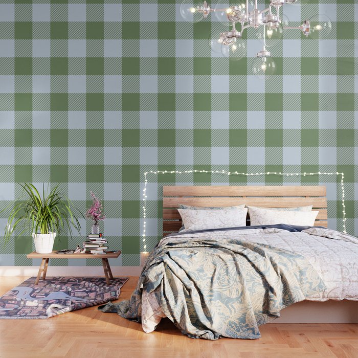 Gingham Plaid Pattern in Soft Sky and Sea Grass Tones Wallpaper Gallery Image 3