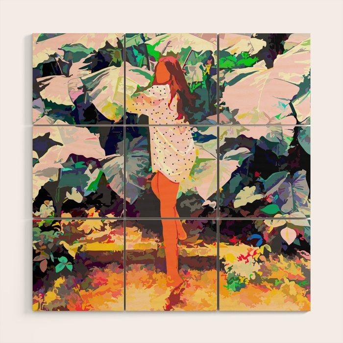 Live Quietly In a Corner Of Nature, Modern Bohemian Woman Jungle Forest Eclectic Painting Wood Wall Art Gallery Image 1