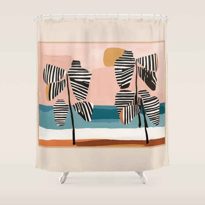 Tropical Sunset Palms II Shower Curtain Gallery Image 1