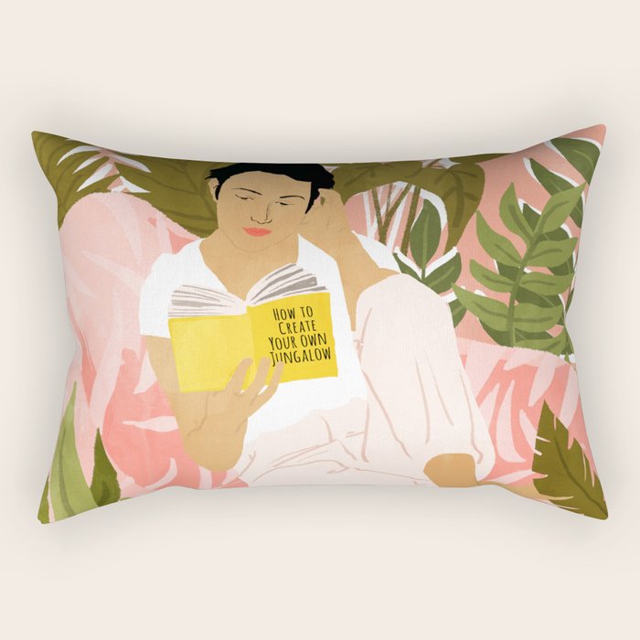 Plant Lady & The Urban Junglow | Blush Botanical Home Décor | House Plants Bohemian Woman Bedroom  Rectangular Pillow Gallery Image 1