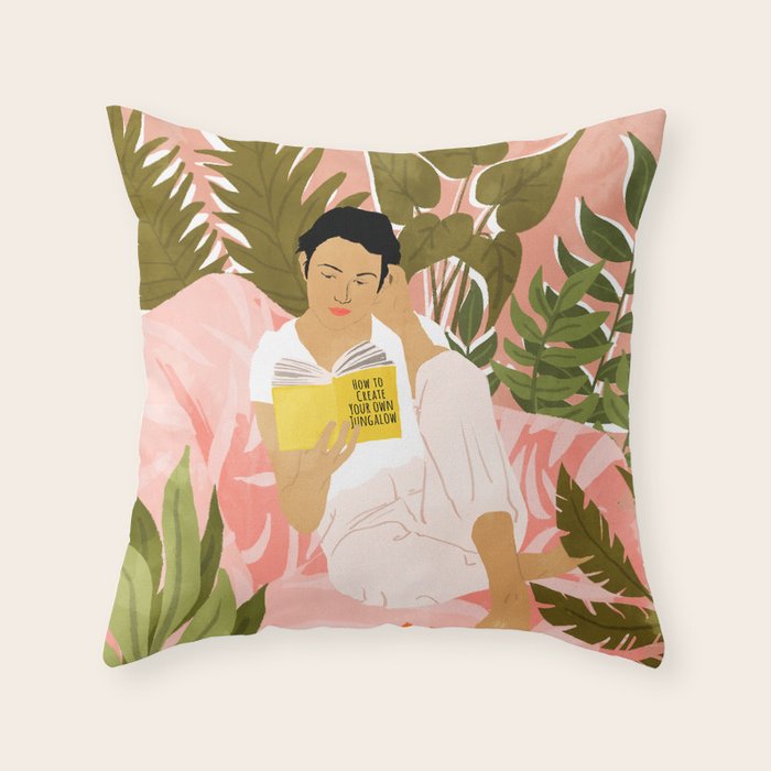 Plant Lady & The Urban Junglow | Blush Botanical Home Décor | House Plants Bohemian Woman Bedroom  Throw Pillow Gallery Image 6
