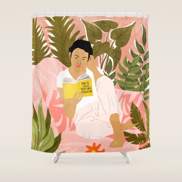 Plant Lady & The Urban Junglow | Blush Botanical Home Décor | House Plants Bohemian Woman Bedroom  Shower Curtain Gallery Image 1