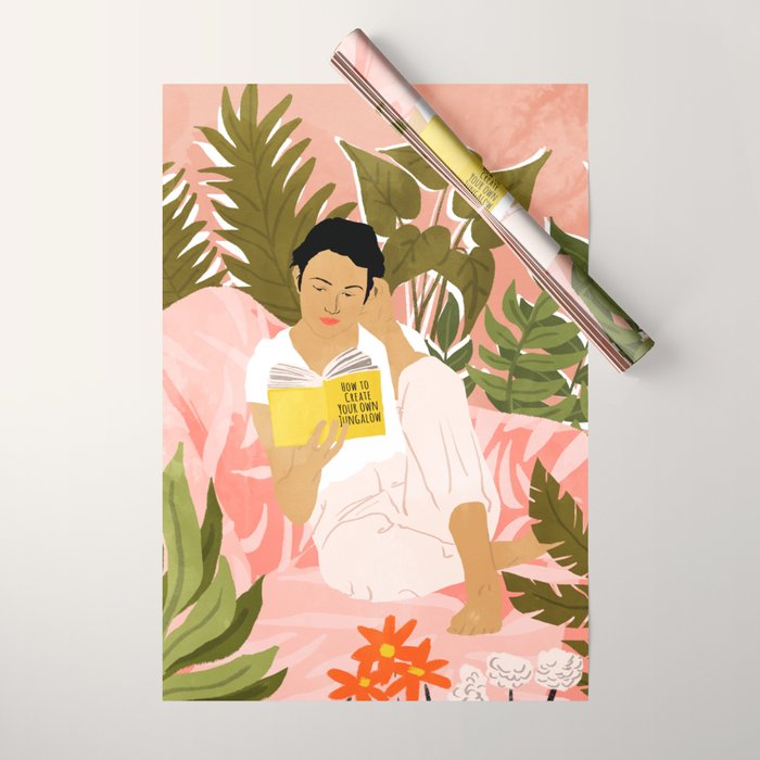 Plant Lady & The Urban Junglow | Blush Botanical Home Décor | House Plants Bohemian Woman Bedroom  Wrapping Paper Gallery Image 1