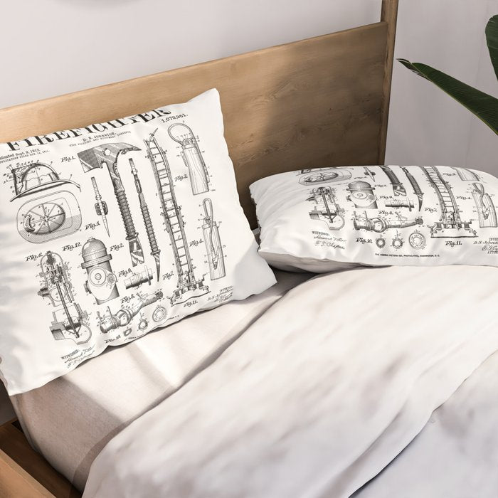 Firefighter Fire Department Fireman Vintage Patent Print Pillow Sham Gallery Image 2