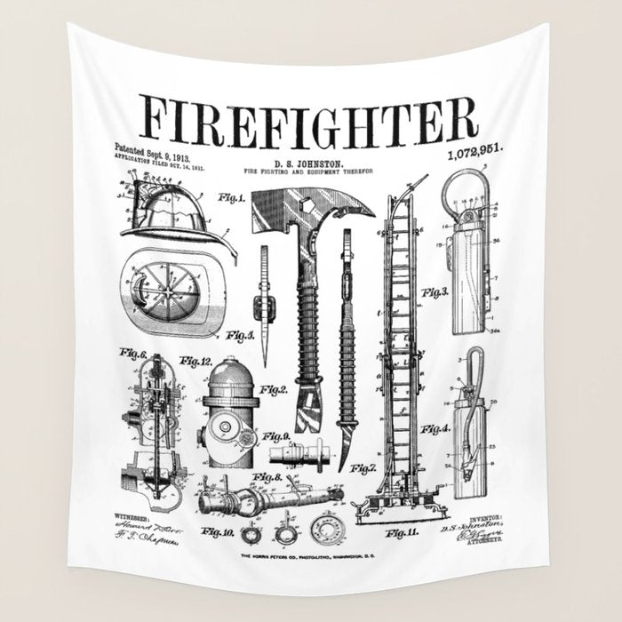 Firefighter Fire Department Fireman Vintage Patent Print Wall Tapestry Gallery Image 4