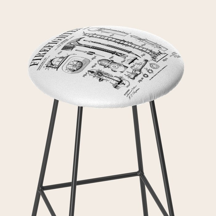 Firefighter Fire Department Fireman Vintage Patent Print Stool Gallery Image 2