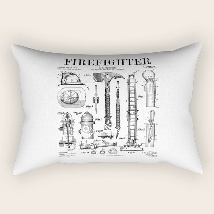 Firefighter Fire Department Fireman Vintage Patent Print Rectangular Pillow Gallery Image 1