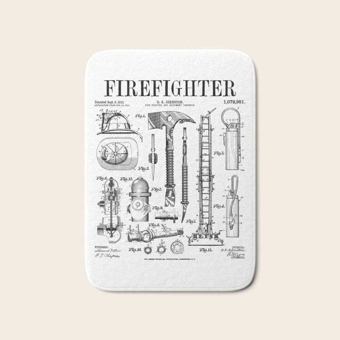 Firefighter Fire Department Fireman Vintage Patent Print Bath Mat Gallery Image 1