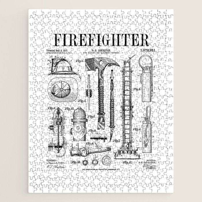 Firefighter Fire Department Fireman Vintage Patent Print Jigsaw Puzzle Gallery Image 1