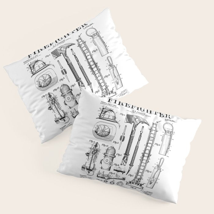Firefighter Fire Department Fireman Vintage Patent Print Pillow Sham Gallery Image 3
