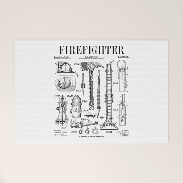 Firefighter Fire Department Fireman Vintage Patent Print Welcome Mat Gallery Image 1