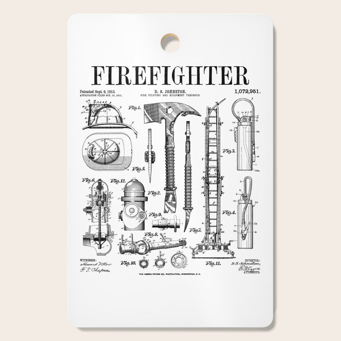 Firefighter Fire Department Fireman Vintage Patent Print Cutting Board Gallery Image 1