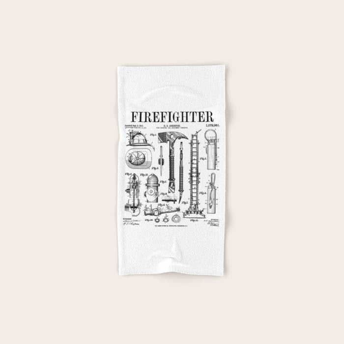 Firefighter Fire Department Fireman Vintage Patent Print Bath Towel Gallery Image 1