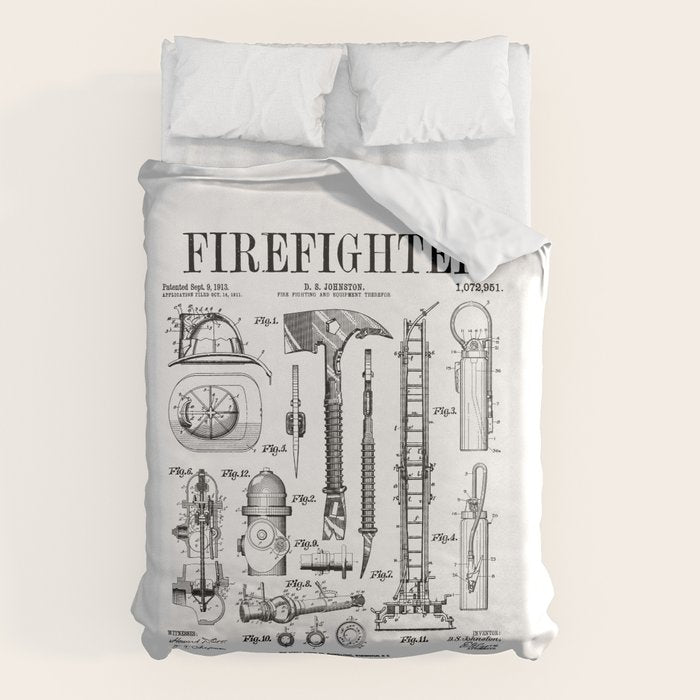 Firefighter Fire Department Fireman Vintage Patent Print Duvet Cover Gallery Image 1