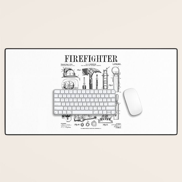 Firefighter Fire Department Fireman Vintage Patent Print Desk Mat Gallery Image 1