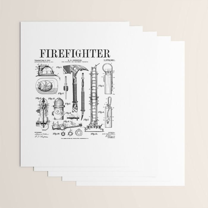 Firefighter Fire Department Fireman Vintage Patent Print Wrapping Paper Gallery Image 3