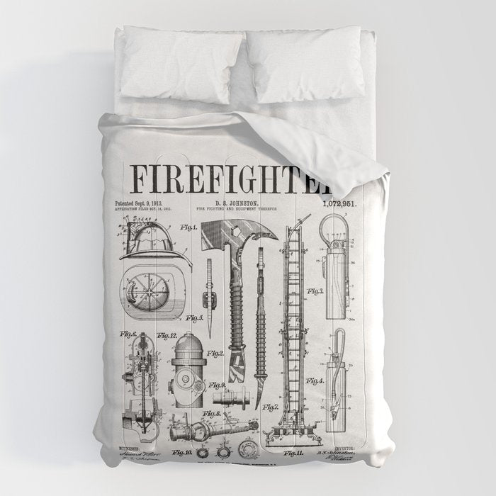 Firefighter Fire Department Fireman Vintage Patent Print Comforter Gallery Image 6
