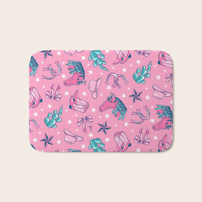 Cowgirl Christmas - pink and teal Bath Mat Gallery Image 1