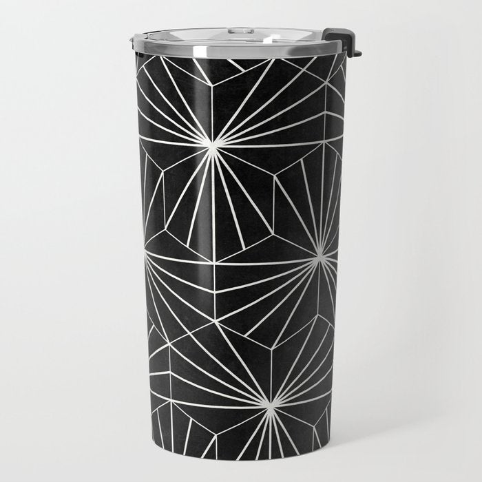 Hexagonal Pattern - Black Concrete Travel Mug Gallery Image 2