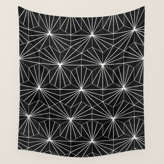 Hexagonal Pattern - Black Concrete Wall Tapestry Gallery Image 4