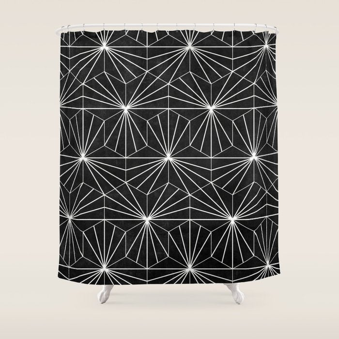 Hexagonal Pattern - Black Concrete Shower Curtain Gallery Image 1