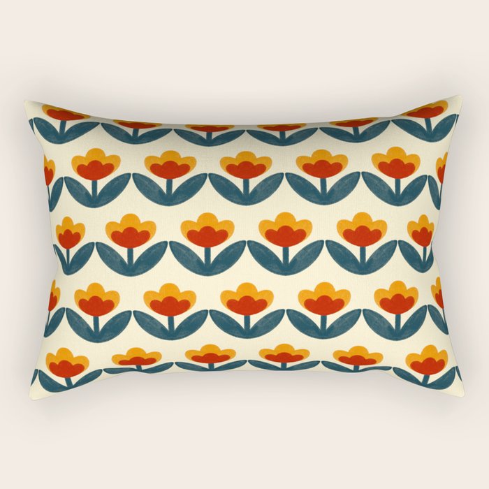 Retro 70s Floral Pattern in Mid-Century Red, Marigold, and Navy  Rectangular Pillow Gallery Image 1