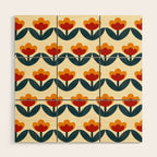 Retro 70s Floral Pattern in Mid-Century Red, Marigold, and Navy  Wood Wall Art Gallery Image 1