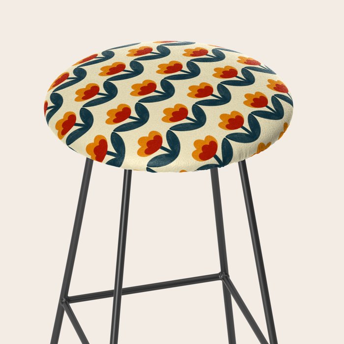 Retro 70s Floral Pattern in Mid-Century Red, Marigold, and Navy  Stool Gallery Image 2