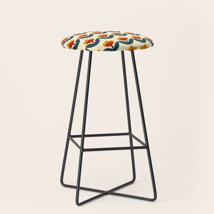 Retro 70s Floral Pattern in Mid-Century Red, Marigold, and Navy  Stool Gallery Image 1