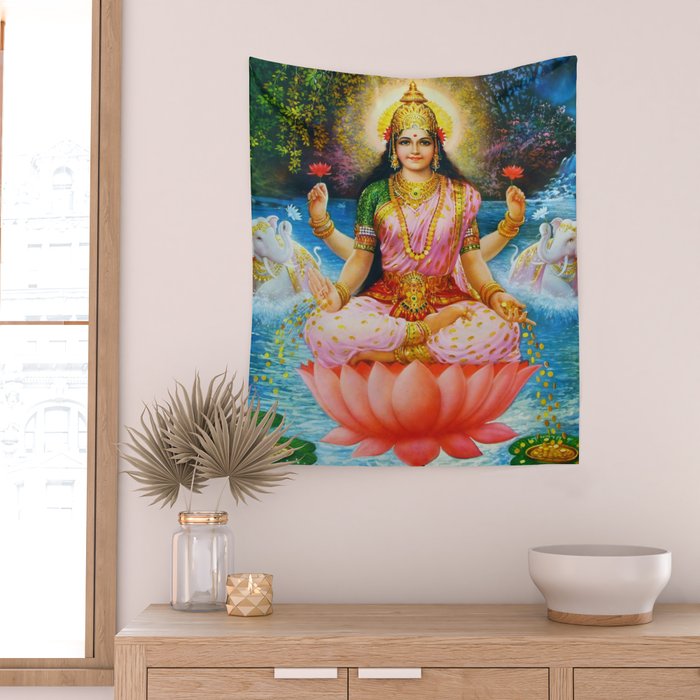 Goddess Lakshmi Hindu Wall Tapestry Gallery Image 2
