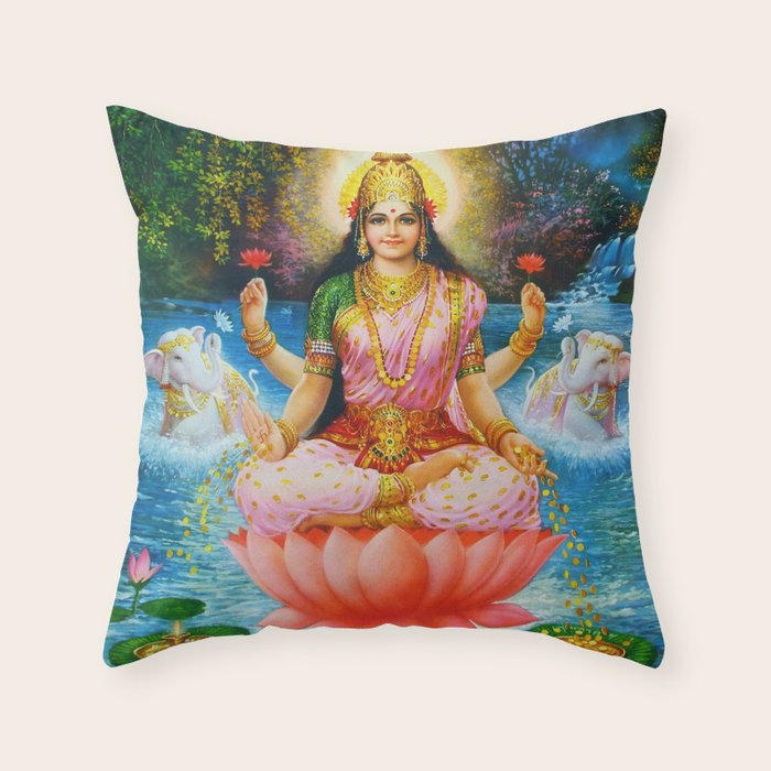 Goddess Lakshmi Hindu Throw Pillow Gallery Image 1