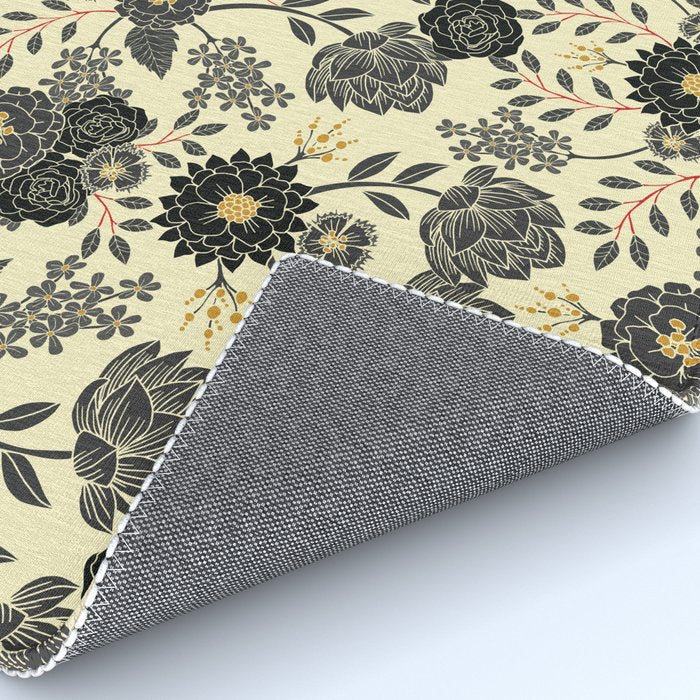 Gray, Black, Cream, Yellow & Red Sophisticated Floral Pattern Rug Gallery Image 4