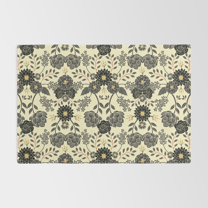 Gray, Black, Cream, Yellow & Red Sophisticated Floral Pattern Rug Gallery Image 2