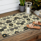Gray, Black, Cream, Yellow & Red Sophisticated Floral Pattern Outdoor Rug Gallery Image 2