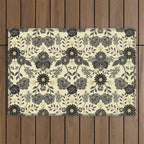 Gray, Black, Cream, Yellow & Red Sophisticated Floral Pattern Outdoor Rug Gallery Image 1