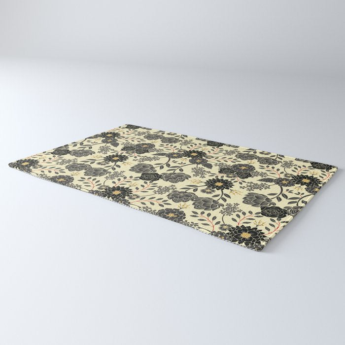 Gray, Black, Cream, Yellow & Red Sophisticated Floral Pattern Rug Gallery Image 3