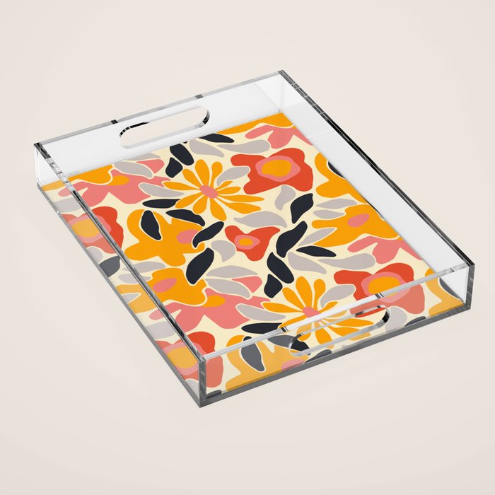 Abstract vintage flower art pattern Acrylic Tray Gallery Image 1