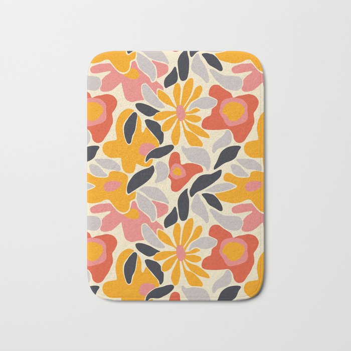 Abstract vintage flower art pattern Bath Mat Gallery Image 1
