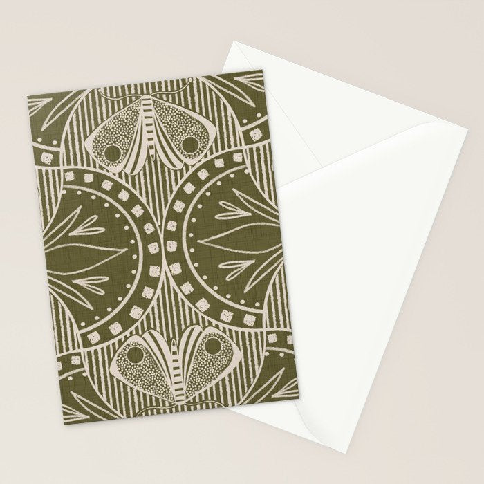 Art Nouveau Butterfly Floral - Olive Drab Stationery Card Gallery Image 2
