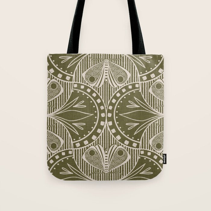 Art Nouveau Butterfly Floral - Olive Drab Tote Bag Gallery Image 1