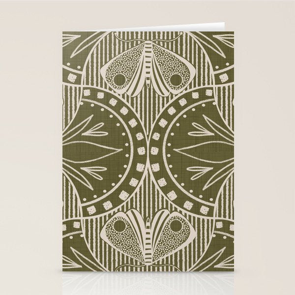 Art Nouveau Butterfly Floral - Olive Drab Stationery Card Gallery Image 1