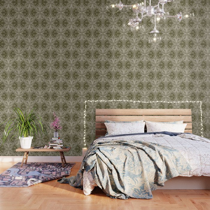 Art Nouveau Butterfly Floral - Olive Drab Wallpaper Gallery Image 3